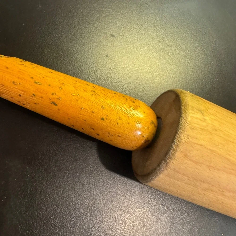 Vintage Rolling Pin Kitchen Tool Tan Orange Wood Farmhouse Rustic Decor 17in